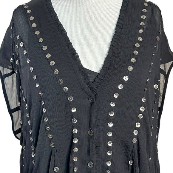 Free People Bohemian Gypsy Witchy Beaded Aston Dress Black Small Sheer Bells - Picture 10 of 14